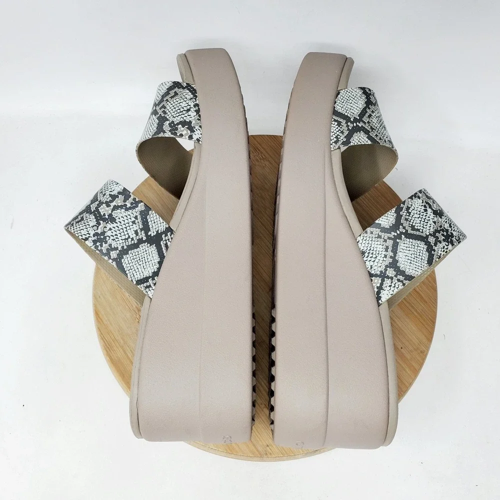 Crocs Brooklyn Mid Wedge Sandals Womens 9 Platform LiteRide Snake Strappy Shoes